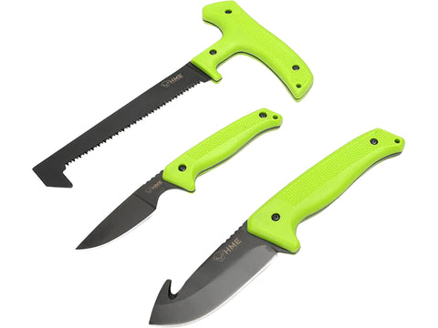 HME Lightweight Pocket 3 Piece Field Dress Kit with 8.75" Hand Saw, 7.5" Caping Fixed Blade Knife & Capping Fixed Blade Knife w/Gut Hook for Hunting
