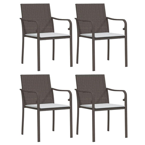 vidaXL 4 Piece Garden Chairs with Cushions Brown Poly Rattan Outdoor Seating Comfortable Patio Furniture Ideal for Garden and Balcony Use
