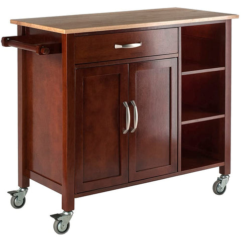 Oakestry Kitchen Island with Towel Rack Drawer Multi Storage Spaces Serving pushcart on Wheels Portable Cuisine cart Mobile Island Wooden countertop