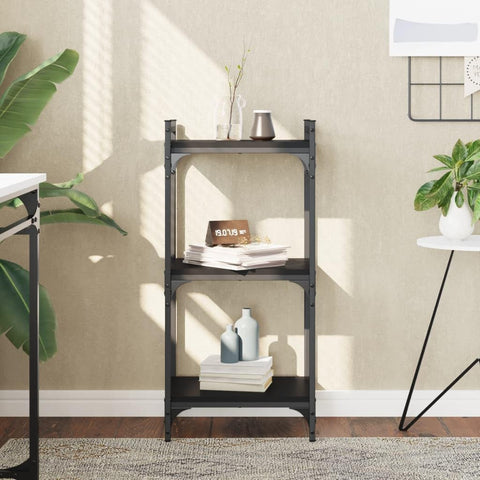 Oakestry Bookcase 3-Tier Black 15.7 in.x11.8 in.x33.9 in. Engineered Wood Elegant Home Organization Unit