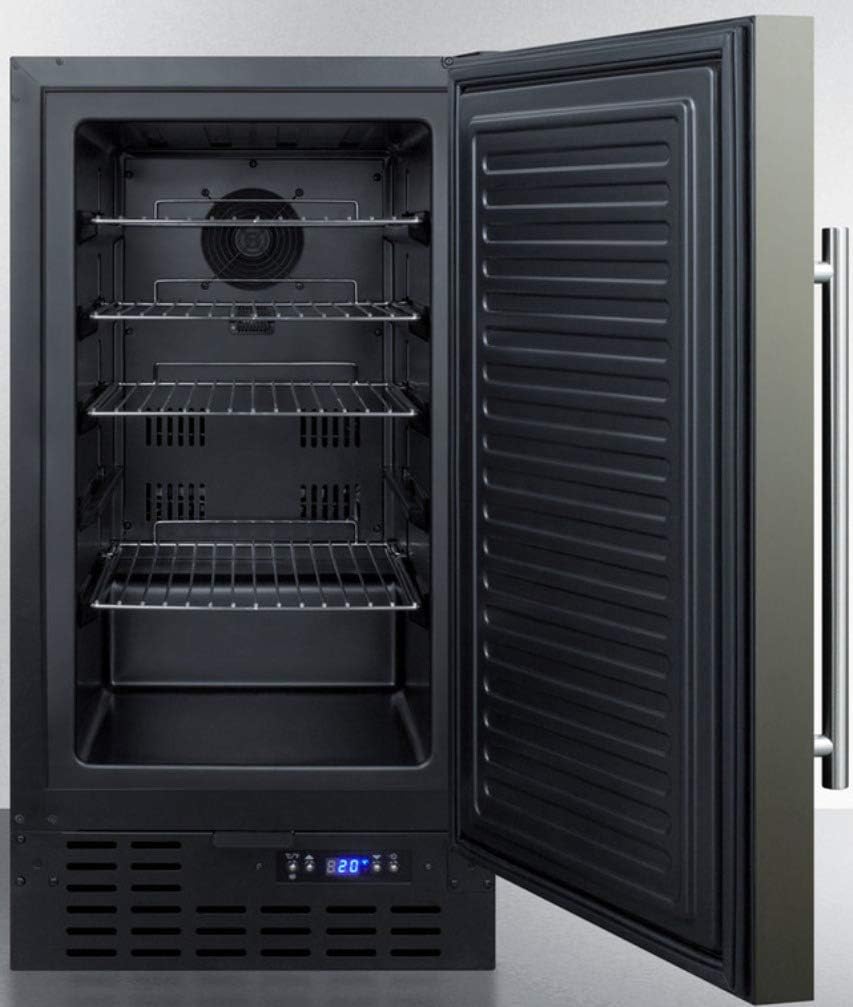 18 inches wide built-in undercounter frost-free freezer with black stainless steel door` lock` and digital thermostat