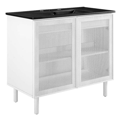 Modway EEI-6680-BLK-WHI Calla 36" Perforated Metal Bathroom Vanity, Black White