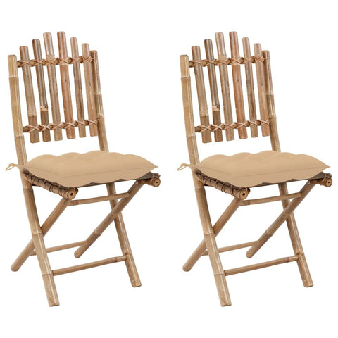 vidaXL 2X Folding Patio Chairs with Cushions Garden Outdoor Terrance Furniture Dining Folding Foldable Lounge Chairs Seating Bamboo