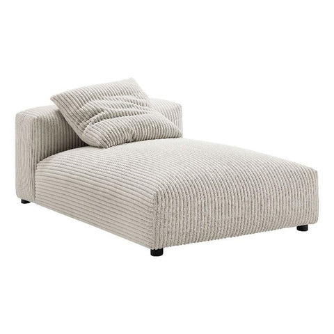 Modway Solace Modular Corduroy Chaise Lounge Chair in Almond - Oversized Upholstered Indoor Chaise Lounge Sofa with Accent Pillow - Modern Armless Chaise Couch for Living Room