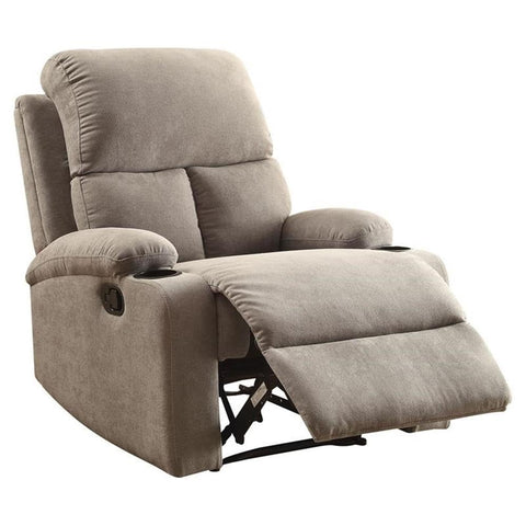 Acme Rosia Fabric Upholstered Motion Recliner with Pillow Top Armrest in Gray