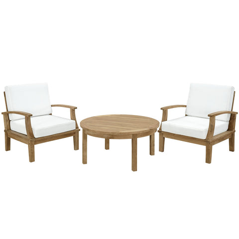 Modway 3-Piece Marina Outdoor Patio Teak Sofa Set, Natural White
