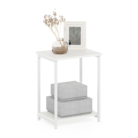 Furinno Simplistic Side Table, 2-Tier Metal Frame Modern End Table with Open Shelf, Night Stand, Bedside Table, for Living Room, Bedroom, White