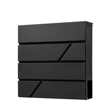 Outdoor Wall Mounted Locking Steel Mailbox in Valencia Carbon Black, Size: 4.3"D x 14.3"W x 14.3"H, MD25N Model Boasts Galvanized Steel Top-loading and Rust-Proof Metal with Newspaper Holder Design.