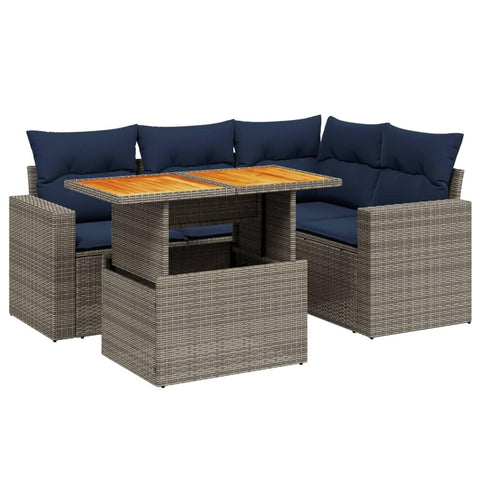 vidaXL Patio Sofa Set with Cushions 5 Piece, Outdoor Sectional Sofa Couch, Patio Conversation Set for Garden Backyard, Gray Poly Rattan