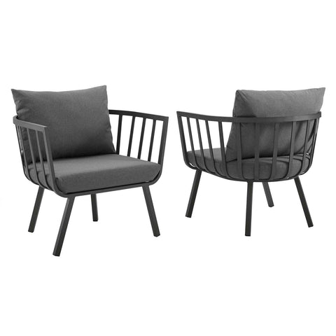 Modway Riverside Outdoor Furniture, Two Armchairs, Gray Charcoal