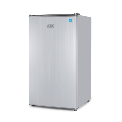 BLACK+DECKER 3.2 Cu. Ft. Compact Refrigerator, ENERGY STAR Small Refrigerator, Single Door Mini Fridge with Chiller Compartment, Personal Fridge for Home or Dorm Room, BCRK32V, Stainless Look