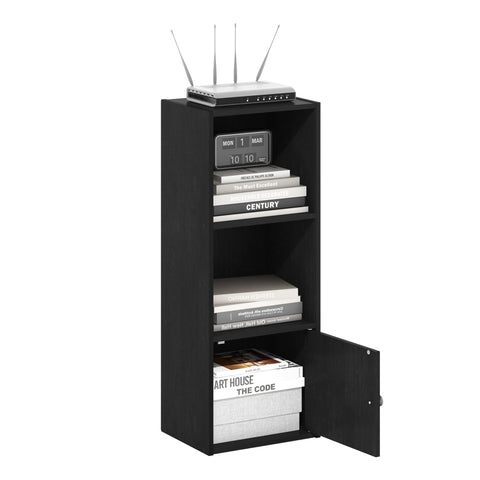 Furinno LUDER Book Shelf, 3-Tier Modern Bookshelf, Bookcase with 1 Door Storage Cabinet, 9.3 x 12 x 31.5, for Organization and Storage, for Living Room, Bedroom, Home Office, Blackwood
