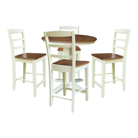 IC INTERNATIONAL CONCEPTS 36" Solid Wood Round Pedestal Dining Table with 4 Counter Stools - Multi-Color