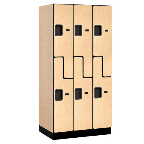 12 Inch Wide Double Tier Feet S Feet Style Designer Wood Locker - 3 Wide - 6 Feet High - 21 Inches Deep - Maple