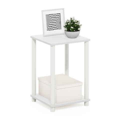 Furinno Turn-N-Tube Side Table, 2-Tier Modern Square End Table with Open Shelf, Toolless Night Stand, Bedside Table, for Living Room, Bedroom, White