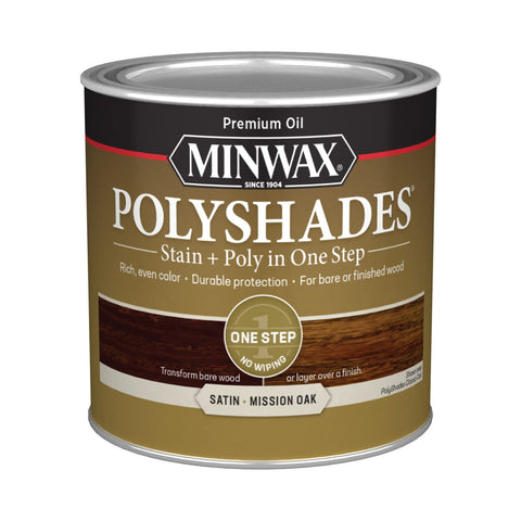 Minwax PolyShades Wood Stain + Polyurethane Finish – ½ Pint, Mission Oak, Satin