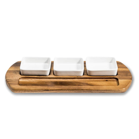 Kalmar Home Charcuterie/Serving Tray w/ 3 Square Ceramic Bowls