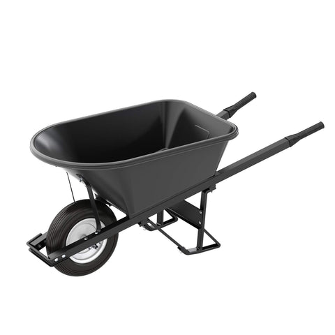 Bon Tool 28 908 Premium Contractor Grade Poly-Tray Single Wheel Wheelbarrow with Steel Handle and Ribbed Tire, 5-3/4 Cubic Feet
