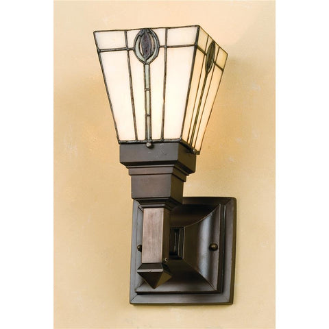 Meyda Tiffany Custom Lighting 50628 Spear Mission 1-Light Wall Sconce, Mahogany Bronze Finish with Beige Stained Art Glass Shade