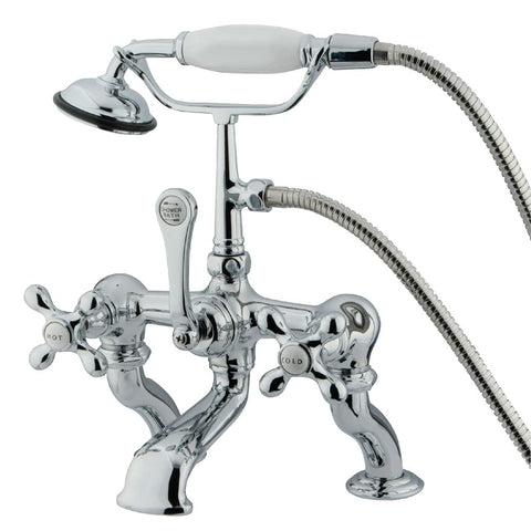 Kingston Brass CC416T1 Vintage Deck Mount 7-Inch Spread Tub Filler with Hand Shower, Metal Cross Handle, Polished Chrome