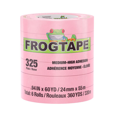 FrogTape 325 Pink High Temperature Performance Grade Masking Tape, Medium-High Adhesion, 24mm x 55m, 6 Rolls per Pack