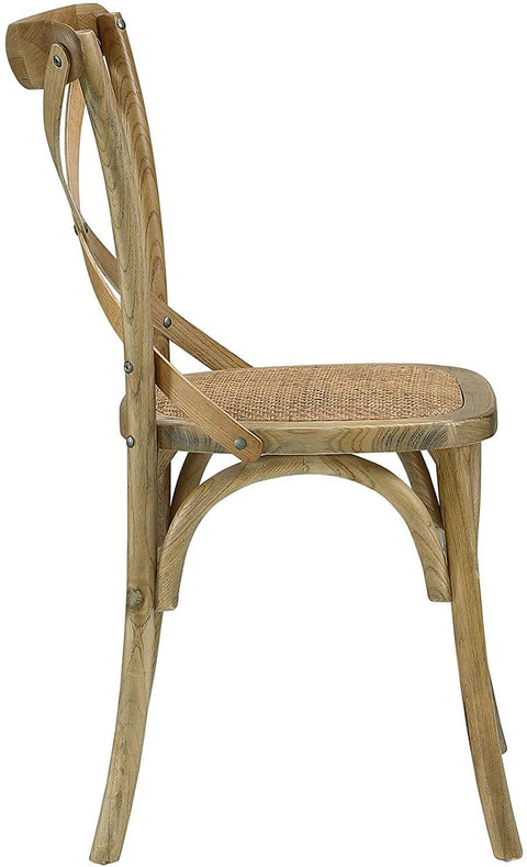 Oakestry Gear Rustic Modern Farmhouse Dining Chair Solid Elm Wood Frame with Handwoven Rattan Seat in Natural Finish Stylish & Sturdy Accent Chair for Dining Room or Kitchen