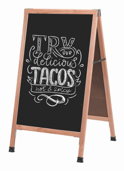 Aarco Products A-1B 42"x24" Rustic Weathered A-Frame Sidewalk Black Composition Chalkboard with Clear Lacquer Finish