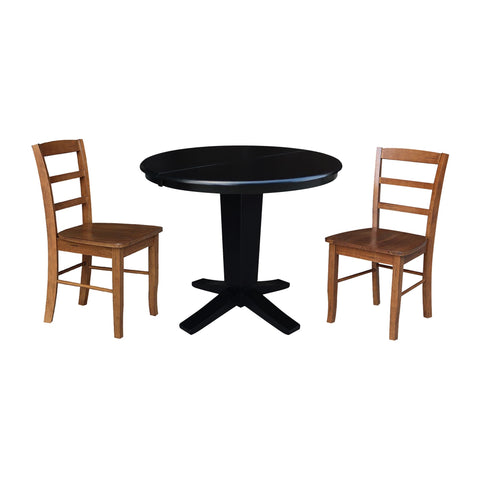 International Concepts 36" Solid Wood Round Extension Table with 2 Dining Chairs