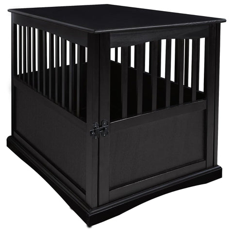 Oakestry Large Wooden Pet Crate End Table Black Solid Wood Dog Kennel Furniture Decorative Ventilated Secure Indoor Crate Stylish Durable Spacious Dog House Home Accent Comfortable Safe Pet Cage