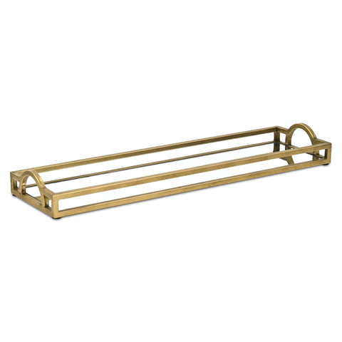 Verena Slim 24" Rectangular Mirrored Tray – Gold Finish with Handles – Modern Centerpiece for Living Room or Console Table – by Cheungs