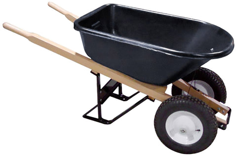Bon Tool 28 705 Premium Contractor Grade Poly-Tray Double Wheel Wheelbarrow with Wood Handle and Flat Free Tire, 5-3/4 Cubic Feet
