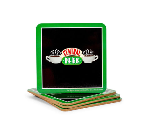Friends Central Perk Coffee Shop Logo Absorbent Cork Coasters for Drinks, Set of 4 | Tabletop Protection for Home Kitchen, Dining Room Table | Coffee Table Decor, Barware Accessories | Novelty Gifts