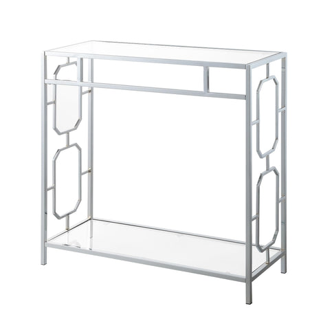 Convenience Concepts Omega Chrome Glass Hall Table 31.5" - Contemporary Modern Sofa Table with Storage Shelf, Narrow Entryway Hall Table for Living Room, Bedroom, Bathroom, Glass/Chrome