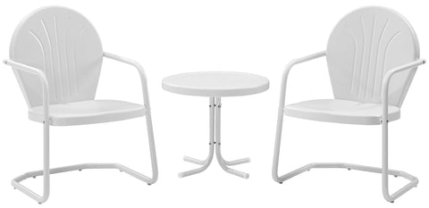 Griffith 3Pc Retro Outdoor Chair Set White Gloss/White Satin - Side Table & 2 Chairs