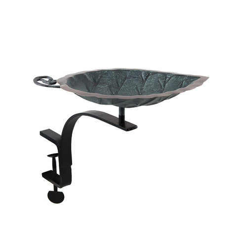 Achla Designs BB-04-RM Aspen Leaf Rail Mount Bracket Birdbath, Antique Brass Plated, Black