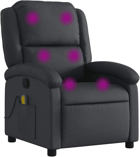 vidaXL Massage Recliner Chair for Living Room, Adjustable Recliner with 6-Point Vibration Massage, Home Theater Seating with Padded Seat Backrest, Black Real Leather