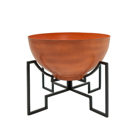 Overstock Achla Designs 16" W Round Burnt Sienna Galvanized Steel Planter Bowl w/Black Wrought Iron Plant Stand
