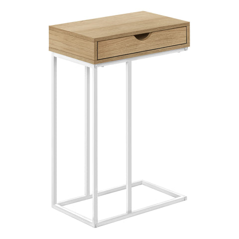 Monarch Specialties I 3775 Accent Table, C-Shaped, End, Side, Snack, Storage Drawer, Living Room, Bedroom, Metal, Laminate, Natural, White, Contemporary, Modern
