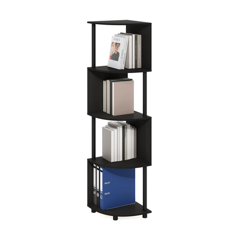 Furinno ECON Corner Shelf, 4-Tier Corner Book Shelf, Zigzag Storage Shelves, Display Rack, Bookshelf, for Organization and Storage, Living Room, Home Office, Espresso