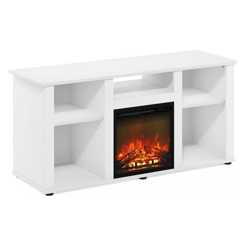 Oakestry Fireplace TV Entertainment Center with Open Storage for 55 Inch TV, Modern Electric Fireplace TV Stand with Realistic LED Flame, Adjustable Shelves & Media Storage (Solid White)