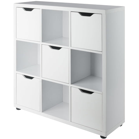 Oakestry Julian 3x3 Storage Cabinet, White Engineered Wood Organizer with Open & Closed Compartments for Living Room, Home Office & Craft Storage