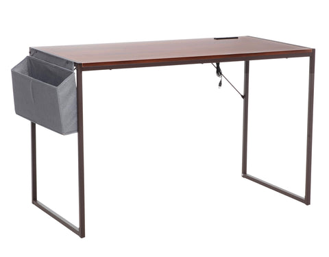 JJS Small Computer Desk Simple Style Writing Desk for Small Spaces 48 Inch Home Office Modern Student Study Laptop Writing Table with Storage Bag USB Hub, Brown