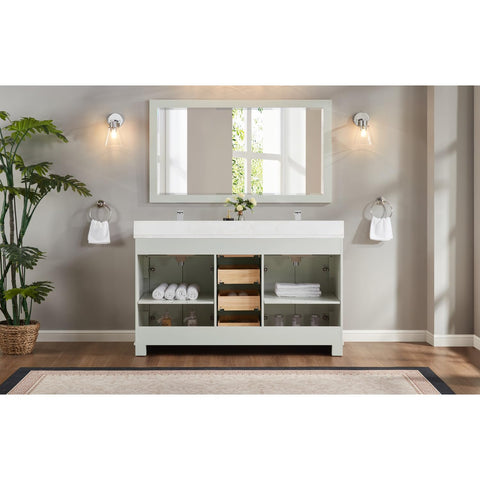 Legion Furniture Solid Wood Sink Vanity - Silver Strand Finish - Stone Top 60"