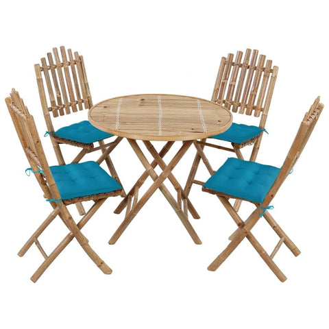 vidaXL Folding Patio Dining Set 5 Piece with Cushions Garden Outdoor Terrance Furniture Set Dining Table and Chairs Seating Desk Bamboo