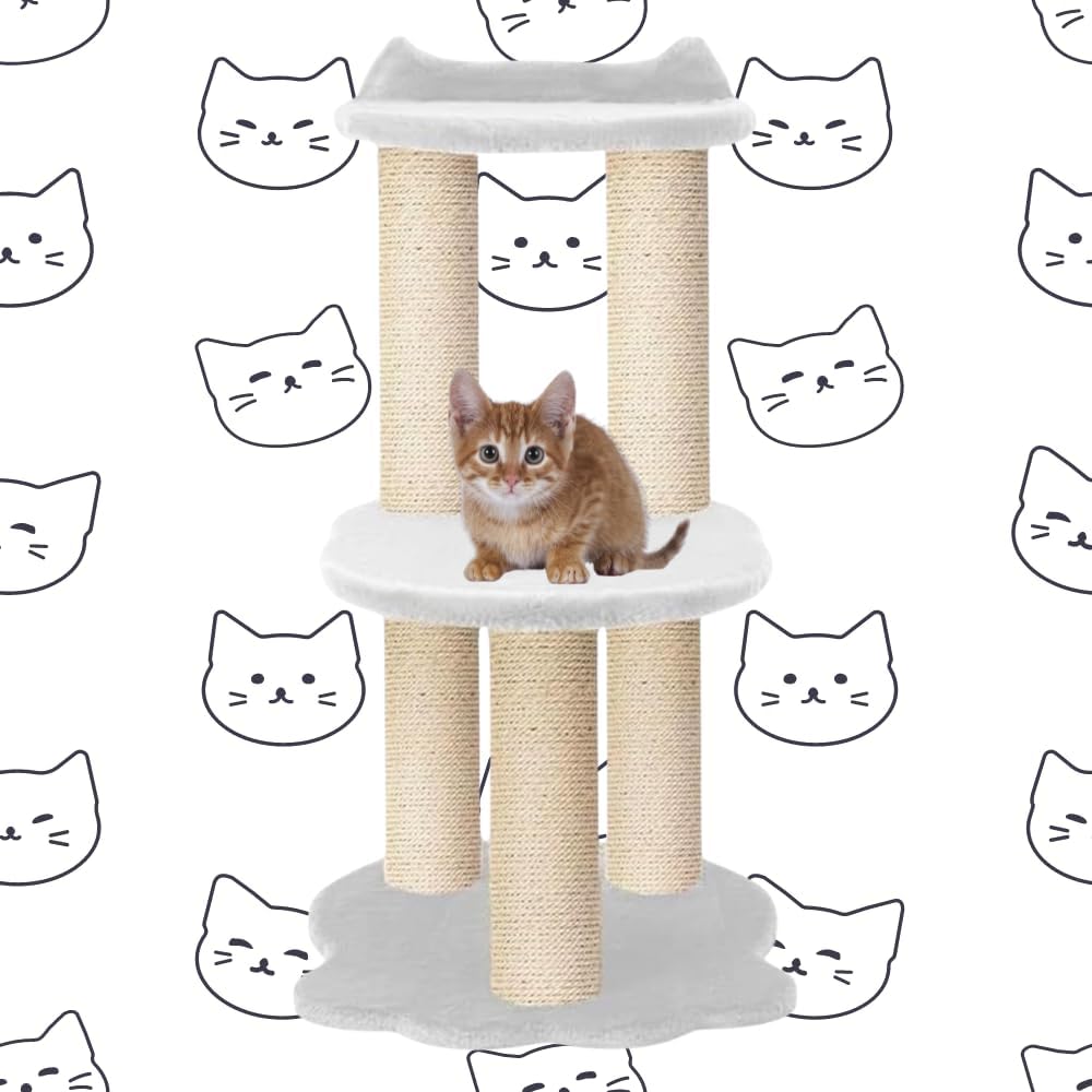 34 Inch Classic Comfort for Indoor Modern Premium Cats and Kittens Scratcher Larger Base for Better Stability, (Furs: White, Rope: Natural)