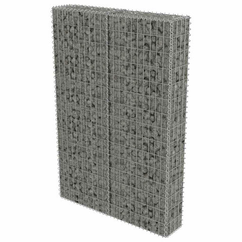 vidaXL Gabion Wall, Gabion Basket Post for Outdoor Garden Patio Privacy Protection, with Covers, Rock-Stone Wall, Galvanized Steel