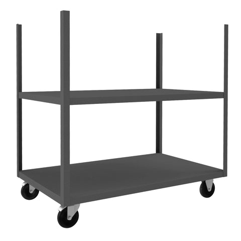 Mobile Stake Cart With 5 Inch x 1-1/4 Inch Polyolefin Casters (2) Rigid And (2) Swivel With Side Brakes And 2 Shelves Gray