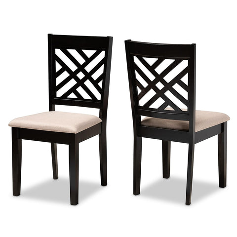 Baxton Studio Caron Contemporary Fabric Dining Chair, Sand Brown and Espresso, 2/Set