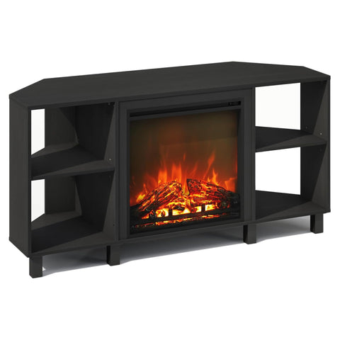Oakestry Corner Decorative Fireplace Media Stand with Electric Flame Display Open Shelf Storage for Living Room Americano Finish
