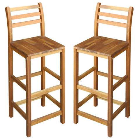 vidaXL Wooden Bar Stools with Backrest & Footrest Set of 2, Indoor/Outdoor Chairs for Dining Garden Patio, Solid Acacia Wood 14.2" x 16.5" x 43.3"H Brown